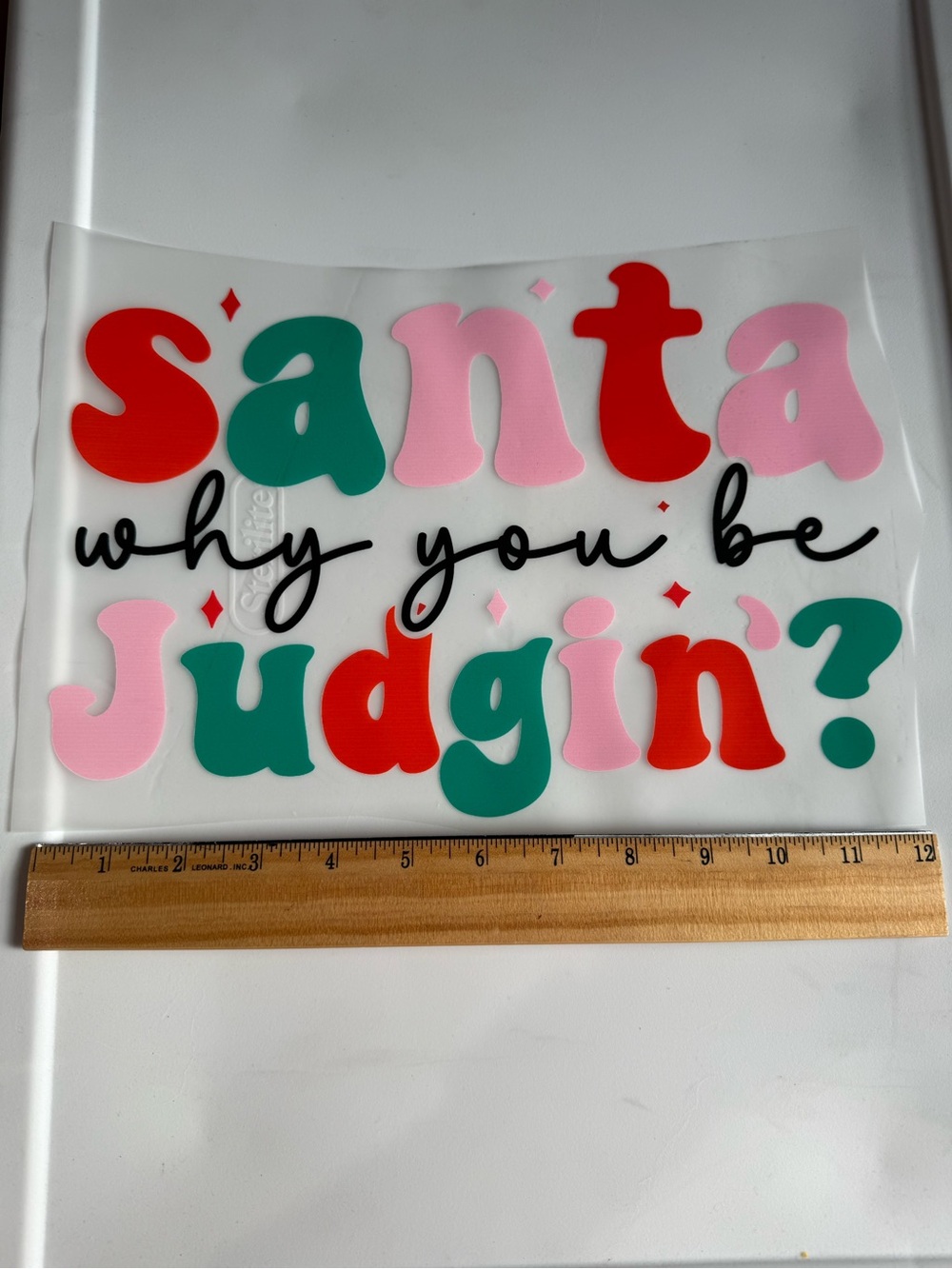 Festive 'Santa Why You Be Judgin?' Iron on transfer - Pink, Red & Teal - Picture 2 of 2